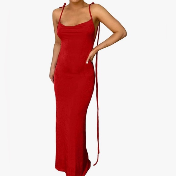 Amazon Red Spaghetti Strap Maxi Dress - Picture 1 of 4